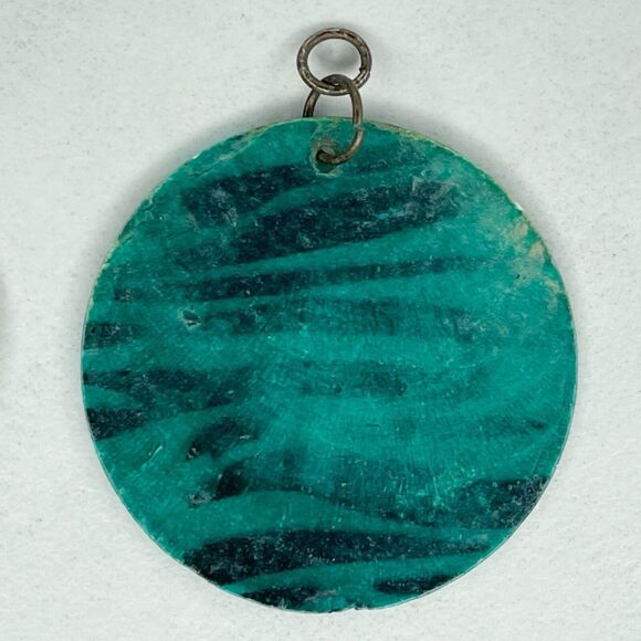 Blue Shell Disc Zebra Animal Print Upcycled Pendant - Picture 5 of 5